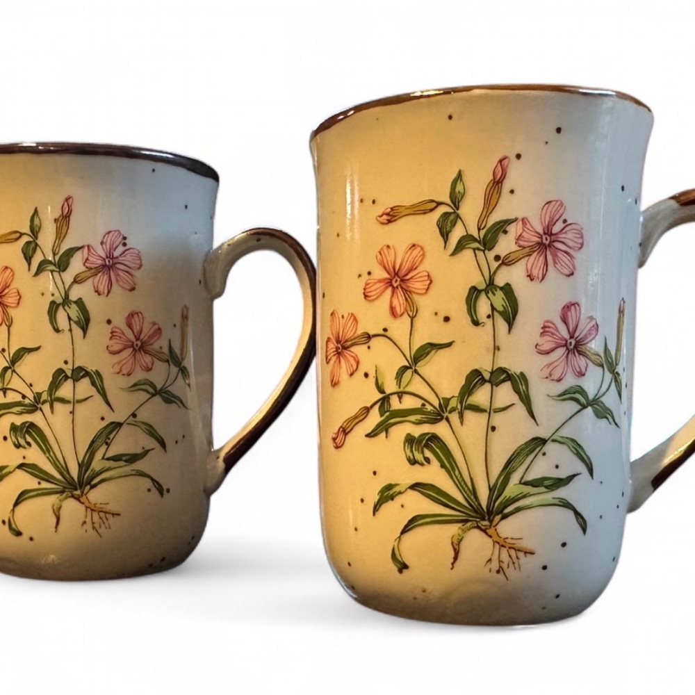 Vintage Set of Wild Pink No. 101 Japan Floral Mugs - Picture 2 of 11